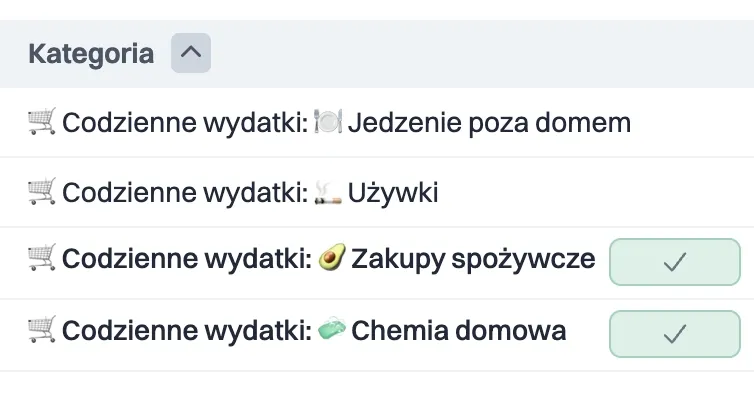 Przyciski do potwierdzania automatycznej kategoryzacji